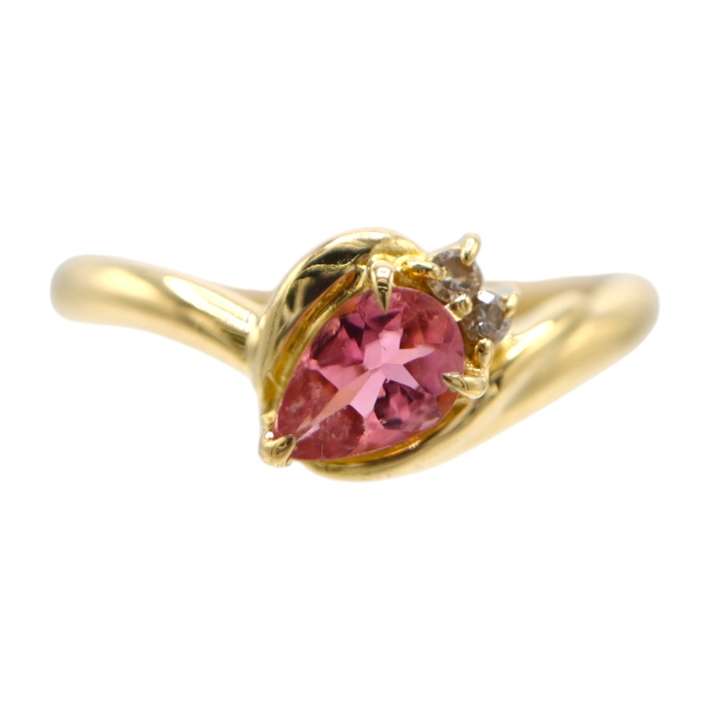 K18YG 18金イエローゴールド ピンクトルマリン ダイヤ付リング  レディース ゴールド 【中古】