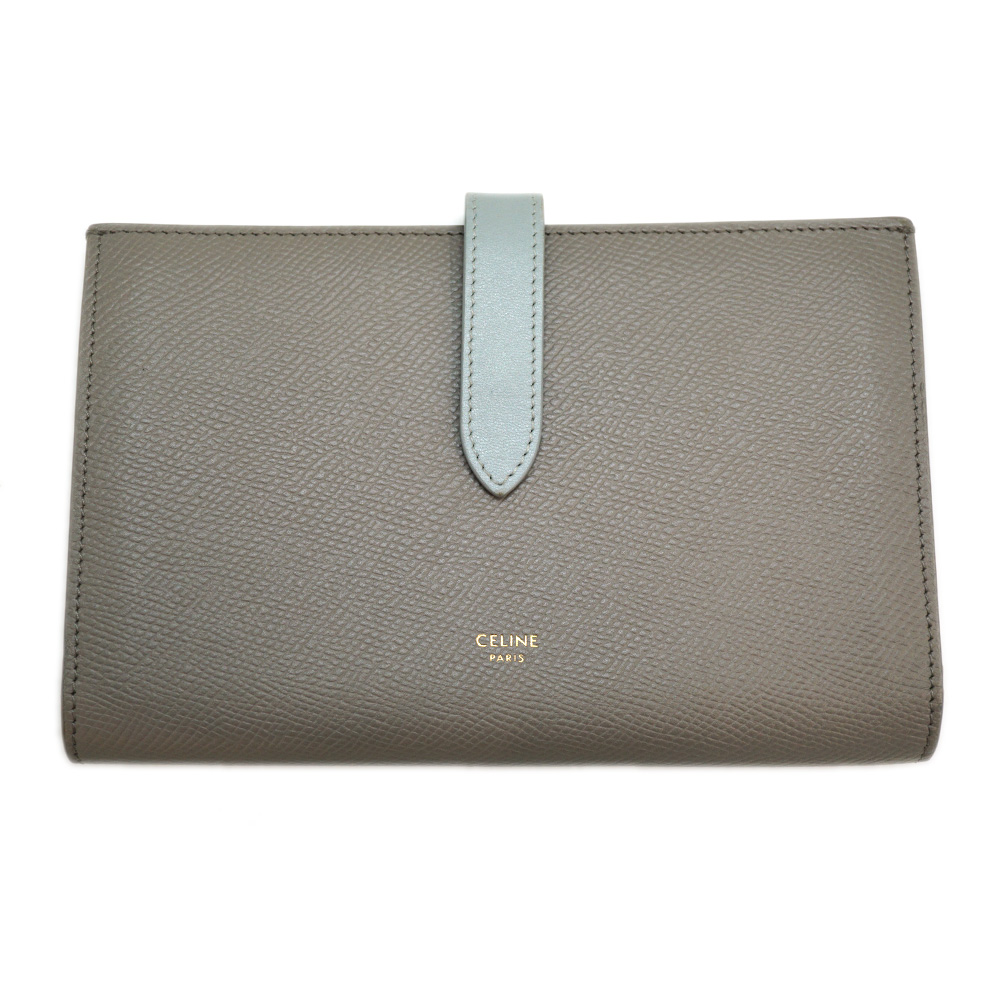 CELINE グレー 二つ折り財布 保存袋付き CELINE グレー二つ折り財布 ゴールド金具