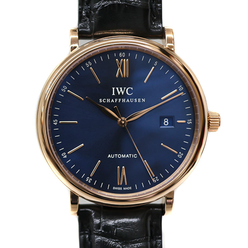 IWC IW356522　ポートフィノ　K18RG　レッドゴールド　自動巻き　ブルー　ディープブルー　革ベルト　メンズ　腕時計　【中古】　未使用展示品　a21-2585