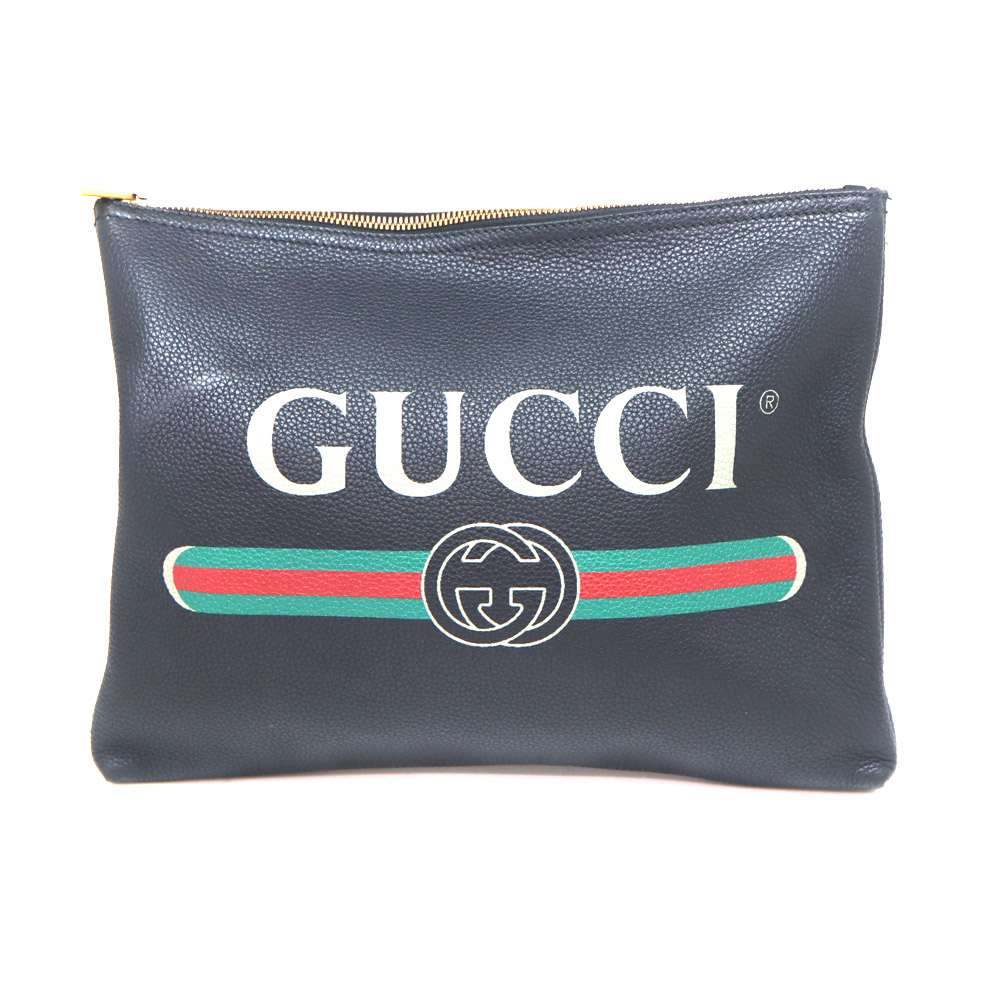 グッチ Gucci 500981 クラッチバッグ セカンドバッグ 鞄 ブラック レザー【中古】