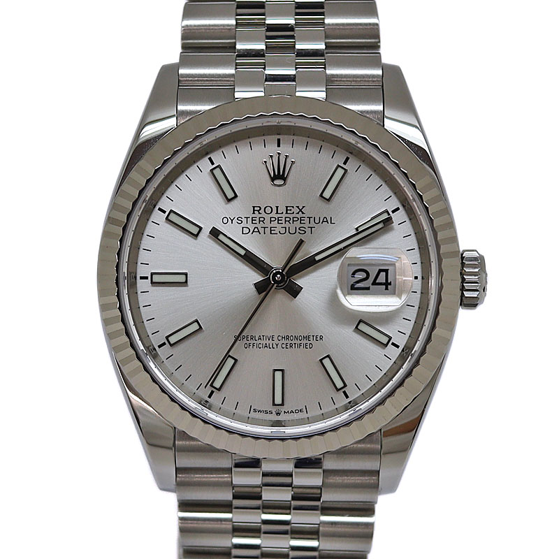 ROLEX【ロレックス】126234 デイトジャスト36 シルバー 2021年購入 SS(ステンレススチール)×K18WG(ホワイトゴールド)ジュビリー(5列)自動巻き メンズ 腕時計【中古】質屋 かんてい局茜部店 a22-2599