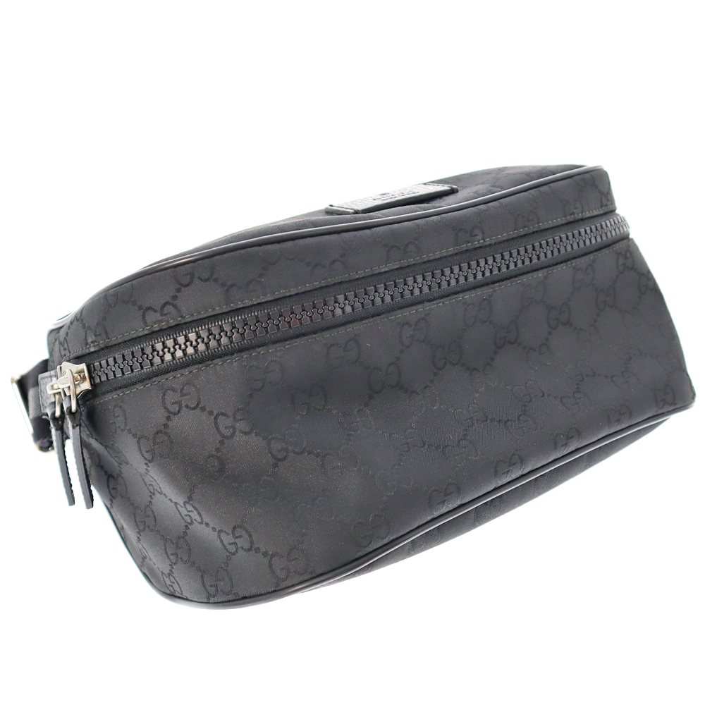 GUCCI【グッチ】449182 ウエストポーチ ボディバッグ ショルダーバッグ レザー ナイロン GG 総柄 鞄 かばん クロスボディ ブラック 黒色 ブランド メンズ レディース ユニセックス【中古】USED-8 質屋かんてい局春日井店 k22-1976