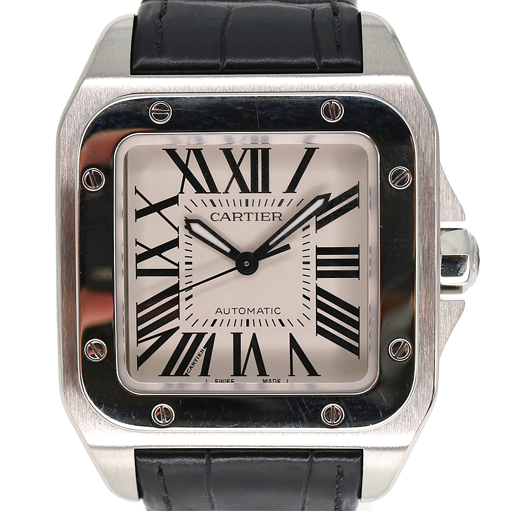 Cartier【カルティエ】 W20106X8 サントス100MM メンズ ボーイズ レディース ステンレス レザー 腕時計 自動巻き メンテナンス済 【中古】USED-8 質屋かんてい局小牧店 c21-1522