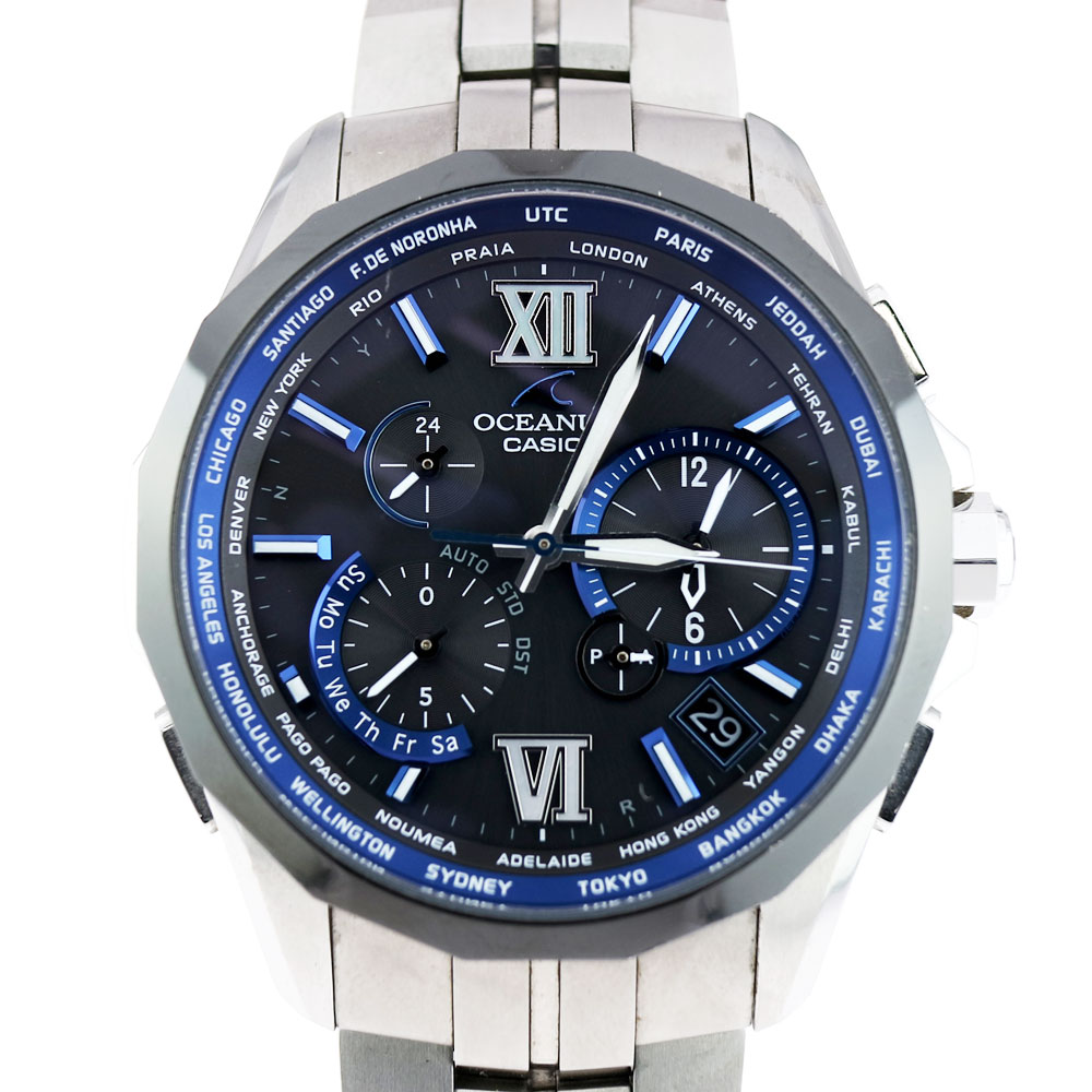CASIO【カシオ】OCW-S2400 オシアナス・マンタ 腕時計 ブルー シルバー チタン メンズ 電波ソーラー 軽量 【中古】USED-6 質屋かんてい局小牧店 c21-1707