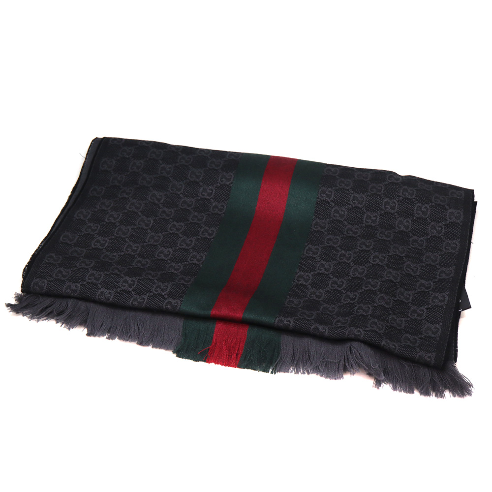 グッチ Gucci シェリーライン マフラー 羊毛 シルク グレー 【中古】