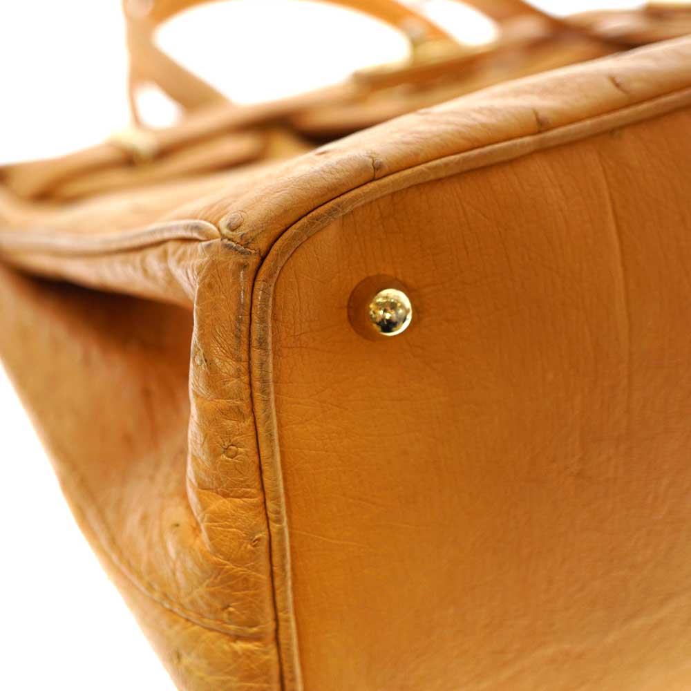 【GIANFRANCO FERRARI】オーストリッチ レザーバッグ GIANFRANCO FERRARI イタリー製オーストリッチバッグゴールド