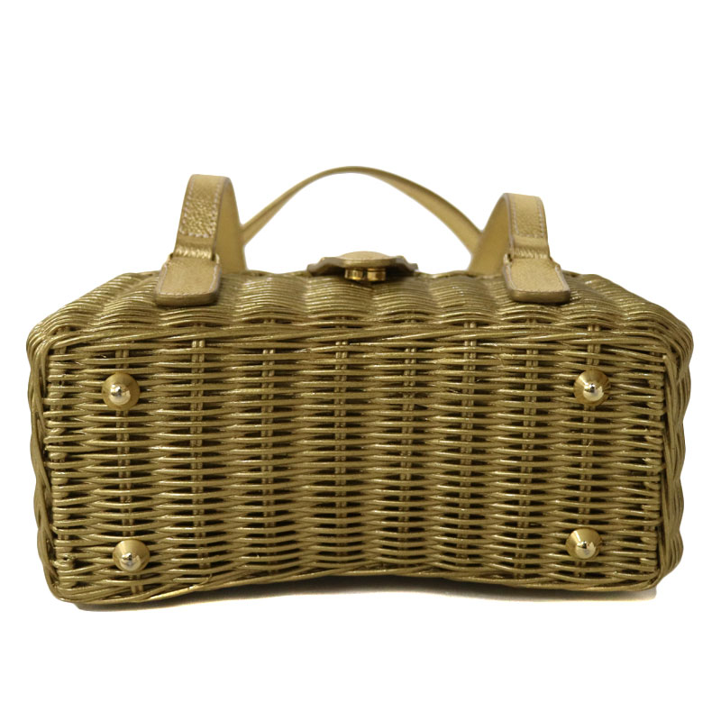【美品】capaf/カパフ/ITALY製/ゴールド金具/かごバッグ/ハンドバッグ カゴ バッグ ラタン Capaf レザー ハンドル ハンドバッグ カパフ