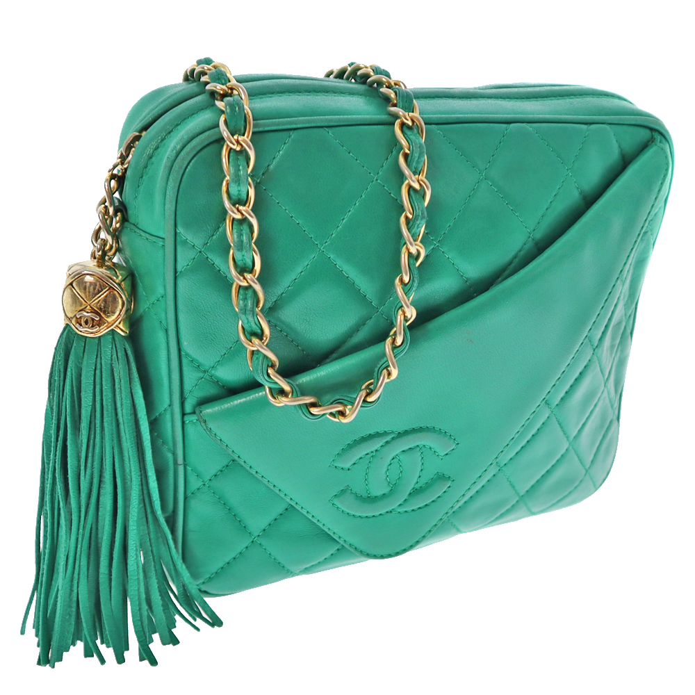 シャネル チェーンハンドバッグ  マドモアゼル ココマーク グリーン CHANEL GREEN 緑色 14番台 エナメル シルバー金具 レディース 女性 Chain Hand Bag Shoulder Bag Coco
