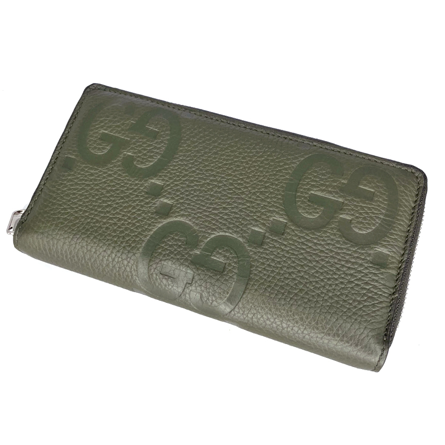グッチ Gucci 739484 ジャンボGG ジップアラウンドウォレット カーキ系【中古】