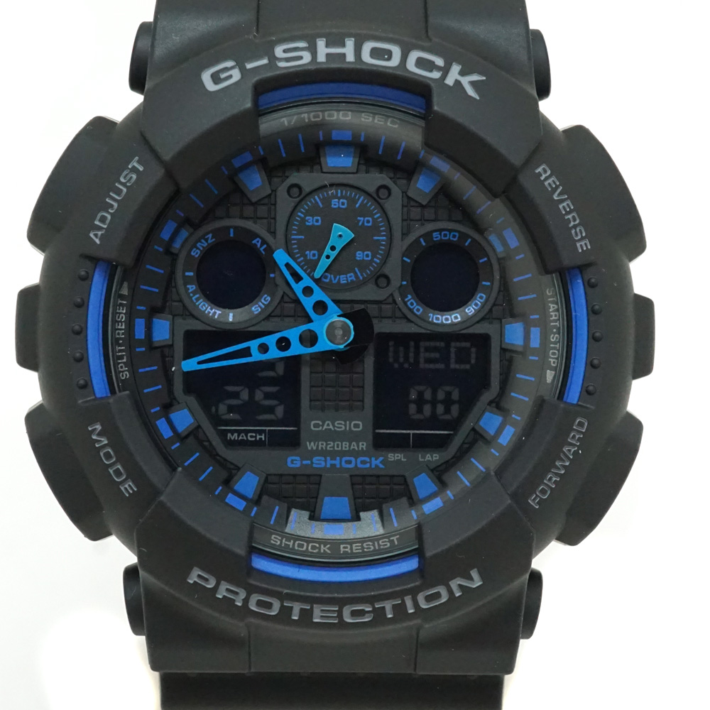 CASIO【カシオ】GA-100 G-SHOCK クオーツ 樹脂 ラバー ブラック×ブルー メンズ 腕時計 箱付【中古】USED-8 質屋 かんてい局北名古屋店 n22-3485