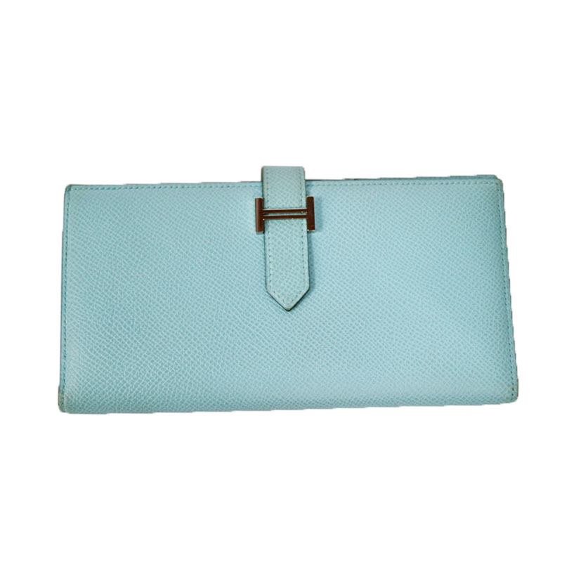 HERMES【エルメス】ベアンスフレ　2つ折り　水色系　シルバー金具　レザー　レディース　メンズ　ウォレット【中古】　USED-7　質屋　かんてい局小牧店　c21-2880