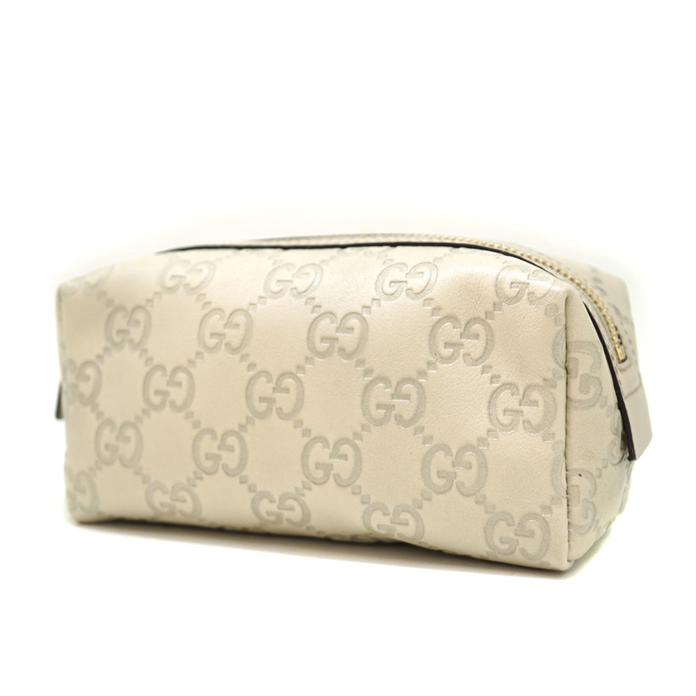GUCCI【グッチ】153228   ポーチ グッチシマ  GG レザー オフホワイト系 ハート  レディース  化粧品  コスメポーチ 小物入れ 【中古】USED-8 質屋かんてい局北名古屋店 p21-3843