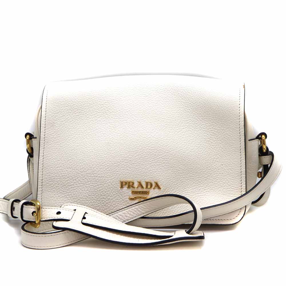 PRADA ホワイトレザーショルダーバッグ ギャザーレザー 1BA172 白