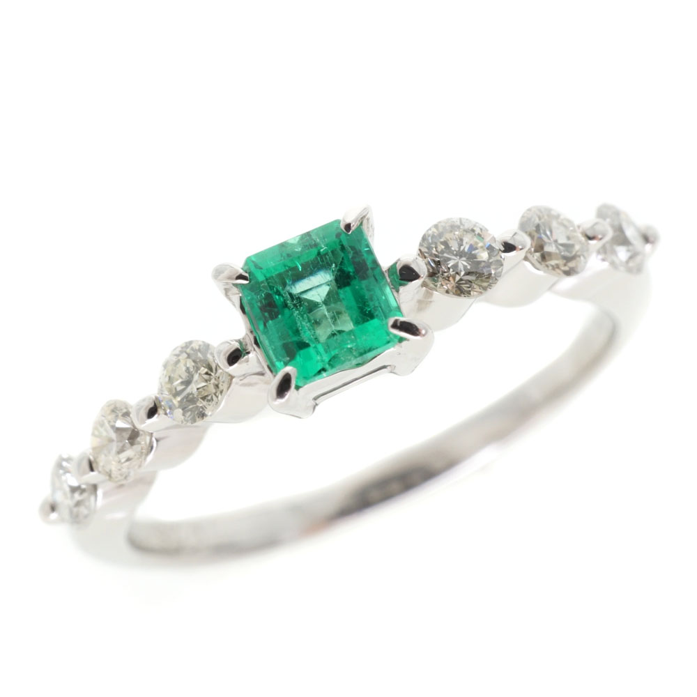 Pt900 E0.25ct D0.32ct プラチナ エメラルド ダイヤモンド リング 指輪 【中古】