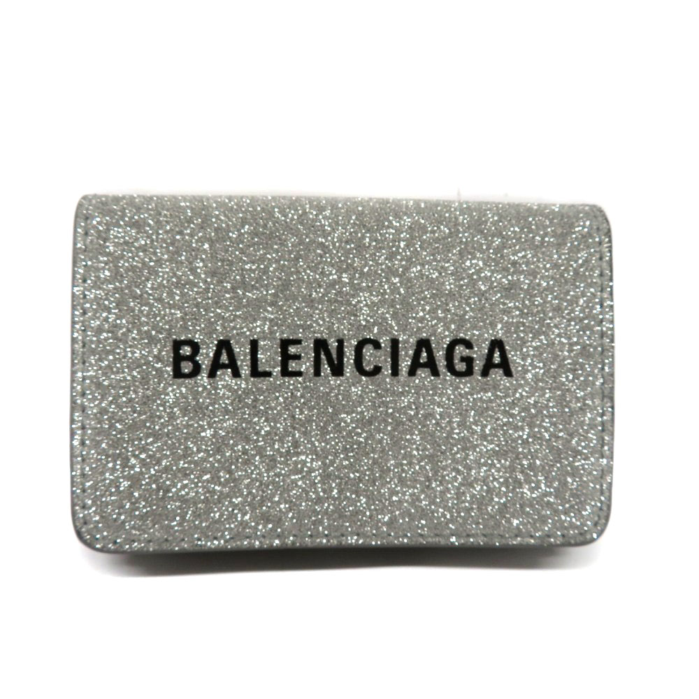 バレンシアガ BALENCIAGA 財布 ペーパーミニウォレット レザー ラメoff-whiteオフホワイト