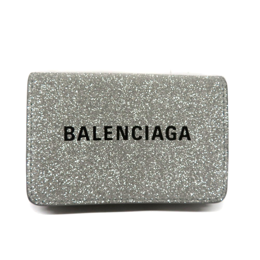 バレンシアガ BALENCIAGA 財布 ペーパーミニウォレット レザー ラメ ...