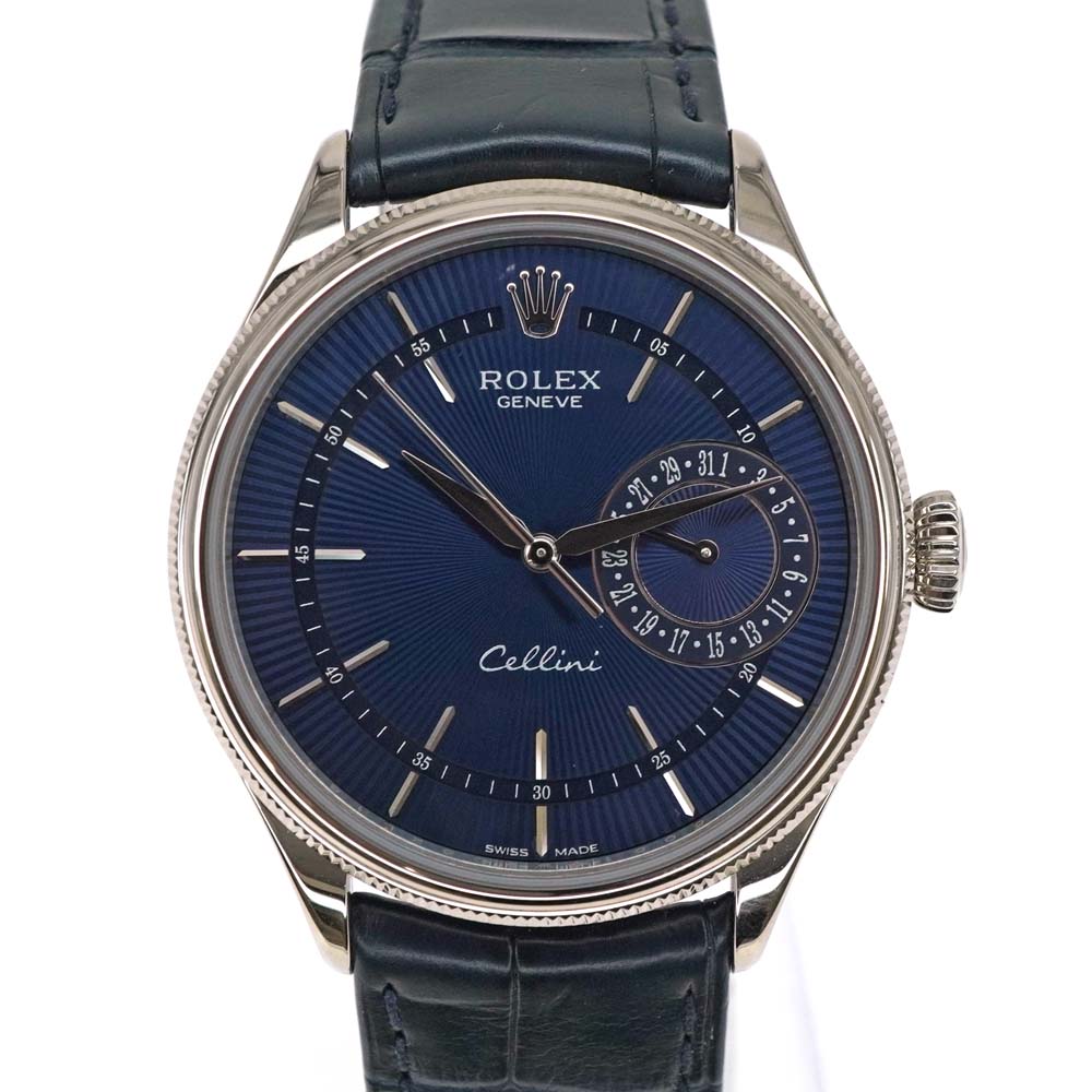 ROLEX【ロレックス】50519 チェリーニ 2021年購入 ギャラ有 デイト WG ホワイトゴールド レザーベルト ブルー文字盤 メンズ 自動巻き 腕時計 【中古】USED-8【質屋かんてい局北名古屋店】n22-4050