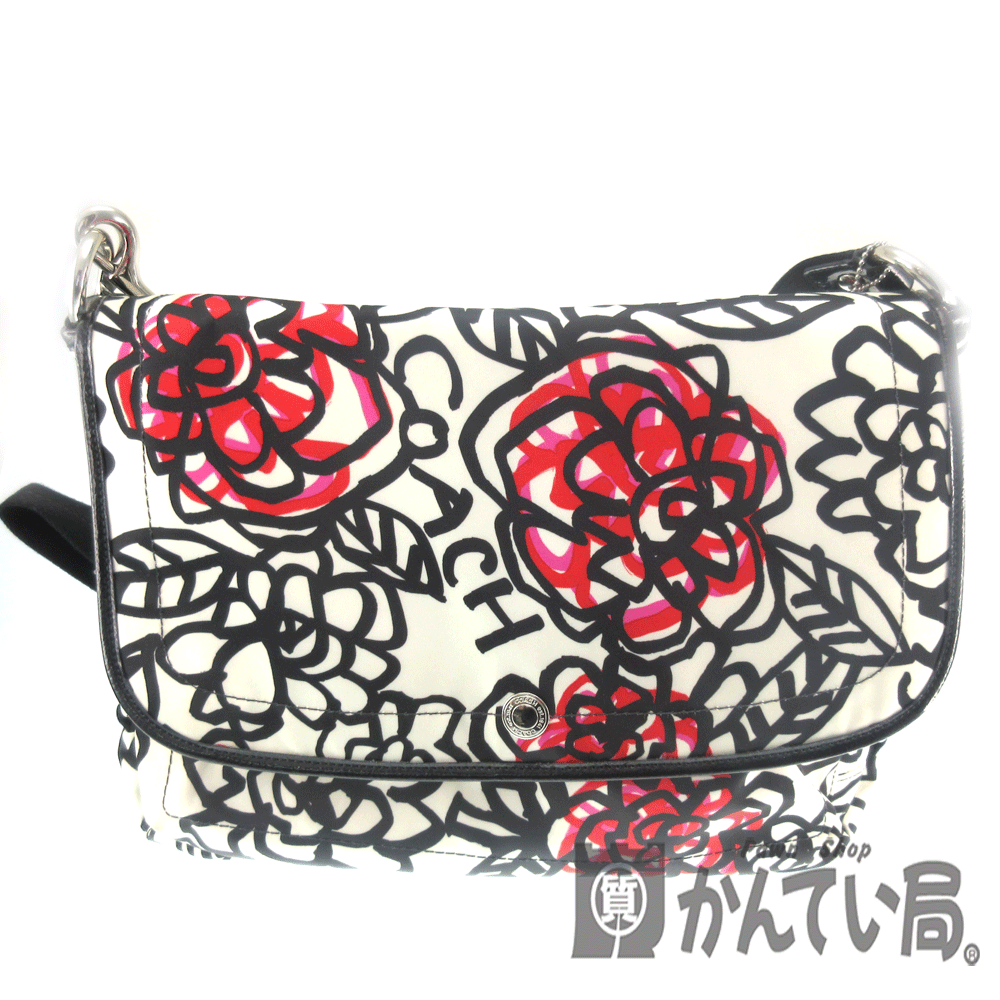 COACH【コーチ】F16915『ショルダーバッグ』バラ　花柄　ナイロン/クリームベージュ系×ブラック系　ファッション　レディース　メンズ　ユニセックス【中古】USED-AB【7】k2003003　質屋　かんてい局春日井店
