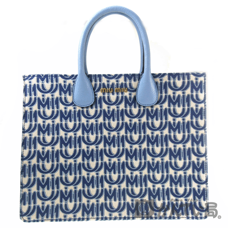 miumiu【ミュウミュウ】5BG156  2WAYバッグ  キャンバス×レザー ライトブルー系×ホワイト系 ブランド　ファッション　レディース　ハンドバッグ　ショルダーバッグ　鞄【中古】USED-S【10】特上品　k2003004　質屋　かんてい局春日井店