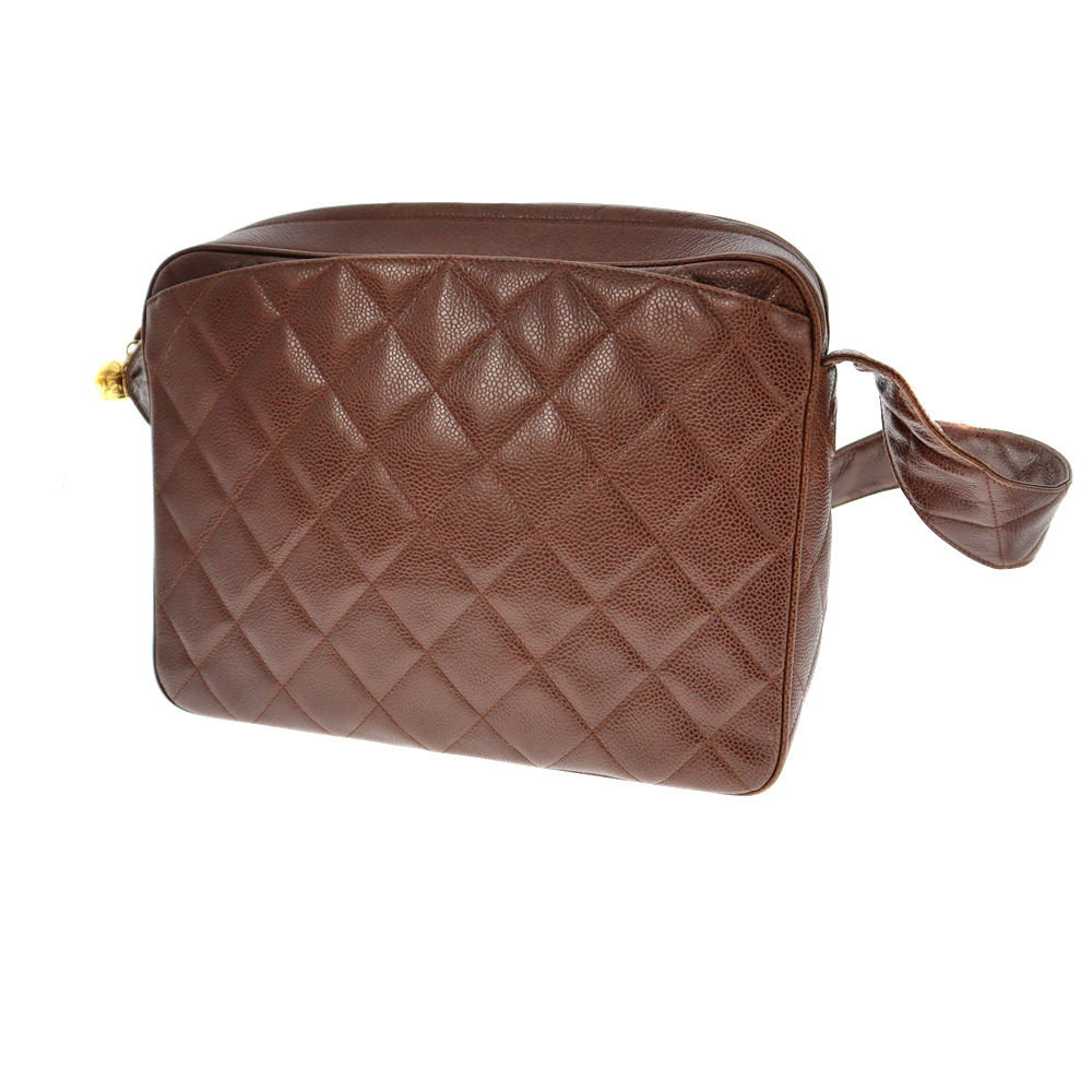 CHANEL【シャネル】ボールチャームショルダーバッグ キャビアスキン レザー ブラウン系 ゴールド金具 肩掛け  レディース  【中古】USED-6 質屋かんてい局春日井店 k22-3462