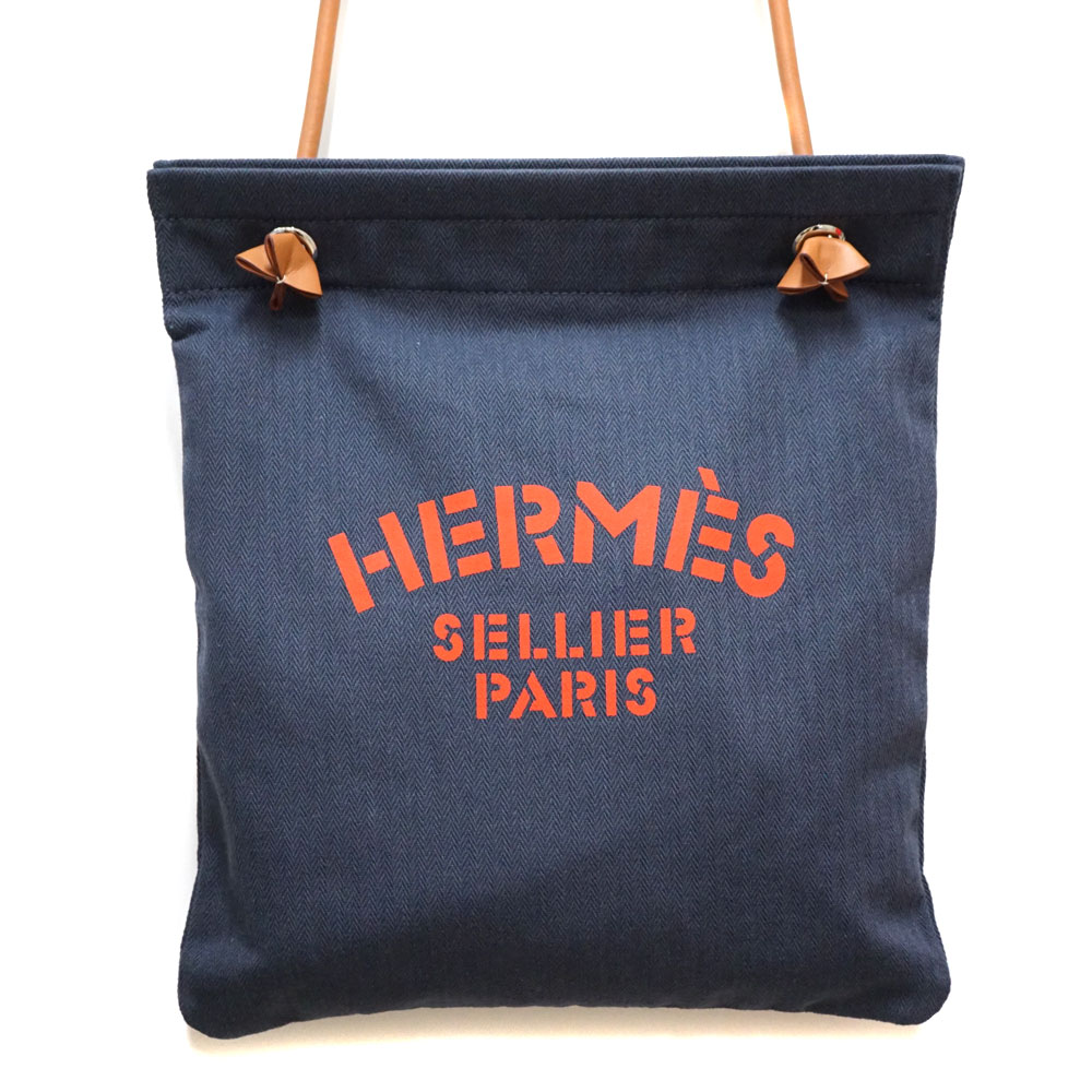 HERMES【エルメス】アリーヌ ショルダー トートバッグ キャンバス ネイビー系 レッド系 レザー カジュアル 軽量 鞄 かばん レディース  ユニセックス【中古】USED-8 質屋かんてい局北名古屋店 n21-4708