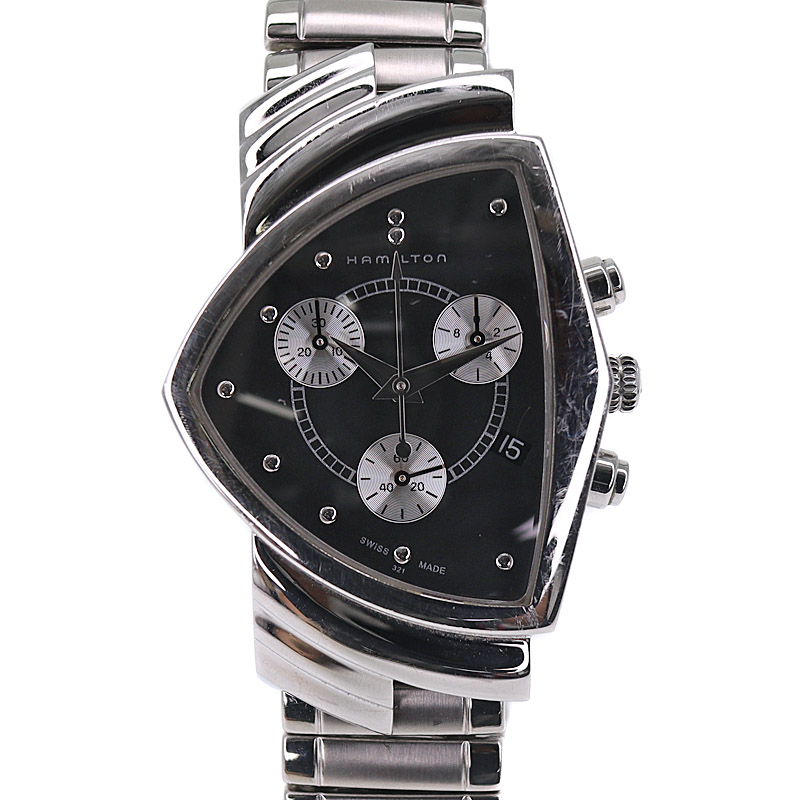 美品✨　ハミルトン　H244121 ベンチュラ クロノグラフ　クォーツ　ブラック 中古品】HAMILTON クロノグラフ 腕時計 質屋かんてい局オンライン