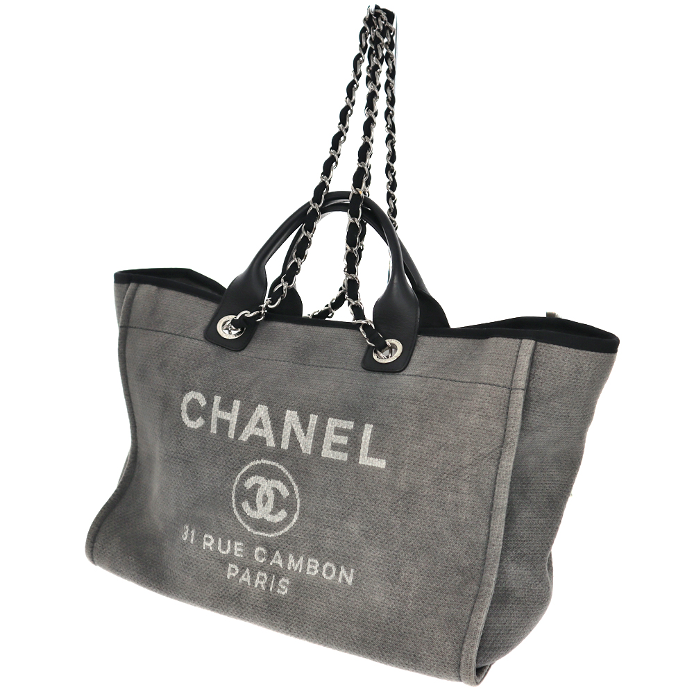 CHANEL【シャネル】A67001 ドーヴィルトートMM 2WAY 鞄 カバン バッグ キャンバス レザー グレー系 ブラック 黒 灰色 モノトーン シルバー金具 レディース 大きめ 大容量 手持ち 肩掛け【中古】USED-6 かんてい局春日井店 k22-3668