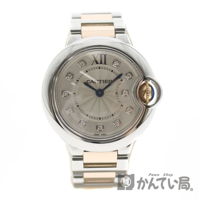 【カルティエ】 バロンブルー WE902030 11Pダイヤ K18PG オーバーホール済み 腕時計 クォーツ Cartier 【中古】USED-9 質屋かんてい局小牧店 c20-2690