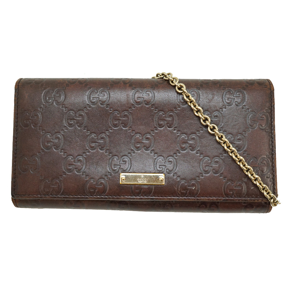 本物 グッチ GUCCI グッチシマ レザー 長財布 チェーンウォレット ロングウォレット ブラウン 170426 財布 ウォレット 中古・ 質屋かんてい局オンラインショップ / 北名古屋店 GUCCI【グッチ
