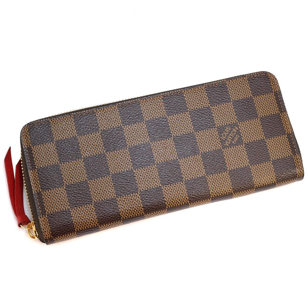 LOUIS VUITTON 【ルイヴィトン】 N60534　ポルトフォイユ・クレマンス　ダミエ・エベヌキャンバス スリーズ レッド　ブラウン系　 ラウンドファスナー　レディース　長財布 さいふ サイフ【中古】USED-8　質屋 かんてい局北名古屋店　n21-5084