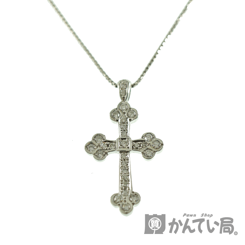 クロスネックレス　ダイヤモンド（0.51ct）K18WG(18金ホワイトゴールド)/チェーン部分Pt850(プラチナ850)　ジュエリー　十字架　 レディース　【中古】USED-SA【9】k2003397 質屋　かんてい局春日井店