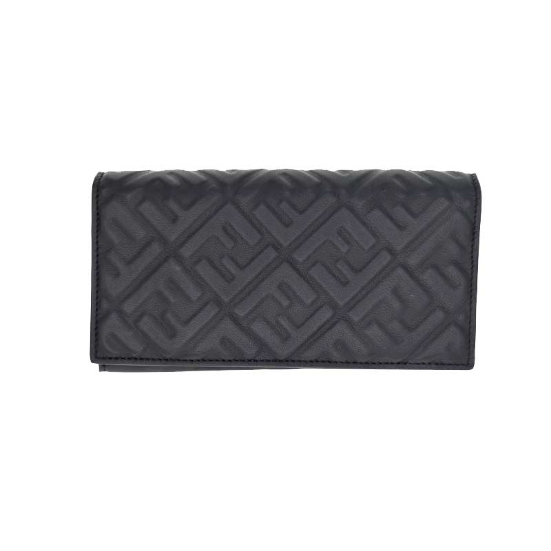 FENDI【フェンディ】コンチネンタルウォレット　7M0264　ブラック　ナッパレザー　二つ折り　長財布　型押し　FF　メンズ　レディース【中古】USED-8　質屋　かんてい局　小牧店　c21-4233