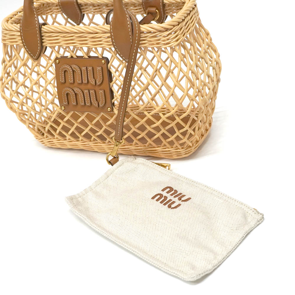 ミュウミュウ MIUMIU ハンドバッグ カゴバッグ ストロー ナチュラル  