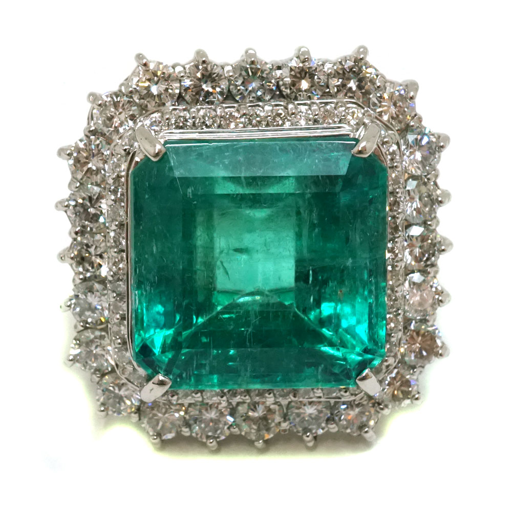 プラチナ900 Pt900 エメラルド ダイヤモンド リング 指輪 アクセサリー ジュエリー【’中古】
