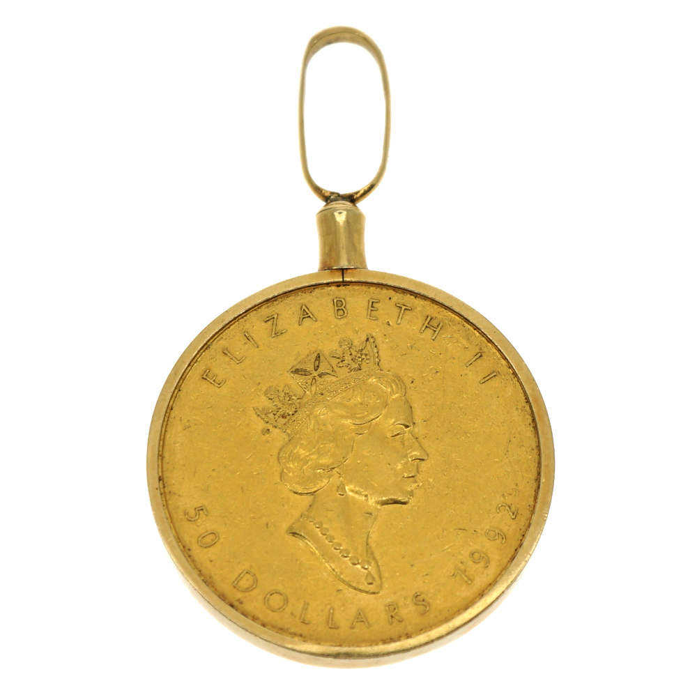 ペンダントトップ エリザベス女王 メイプルリーフ K24 k18