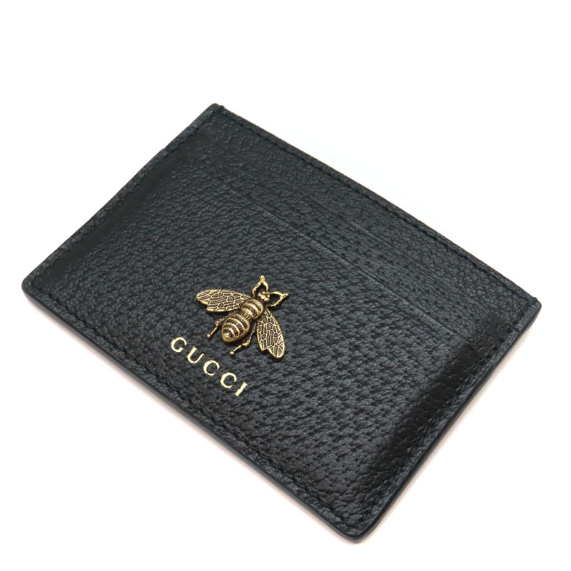 GUCCI Animalier Bee Leather Card Case Black 523685