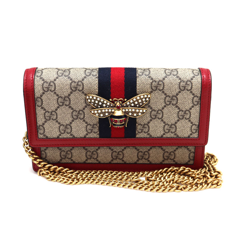 グッチ Gucci 476079 チェーンウォレット ショルダーバッグ ブラウン レッド 【中古】