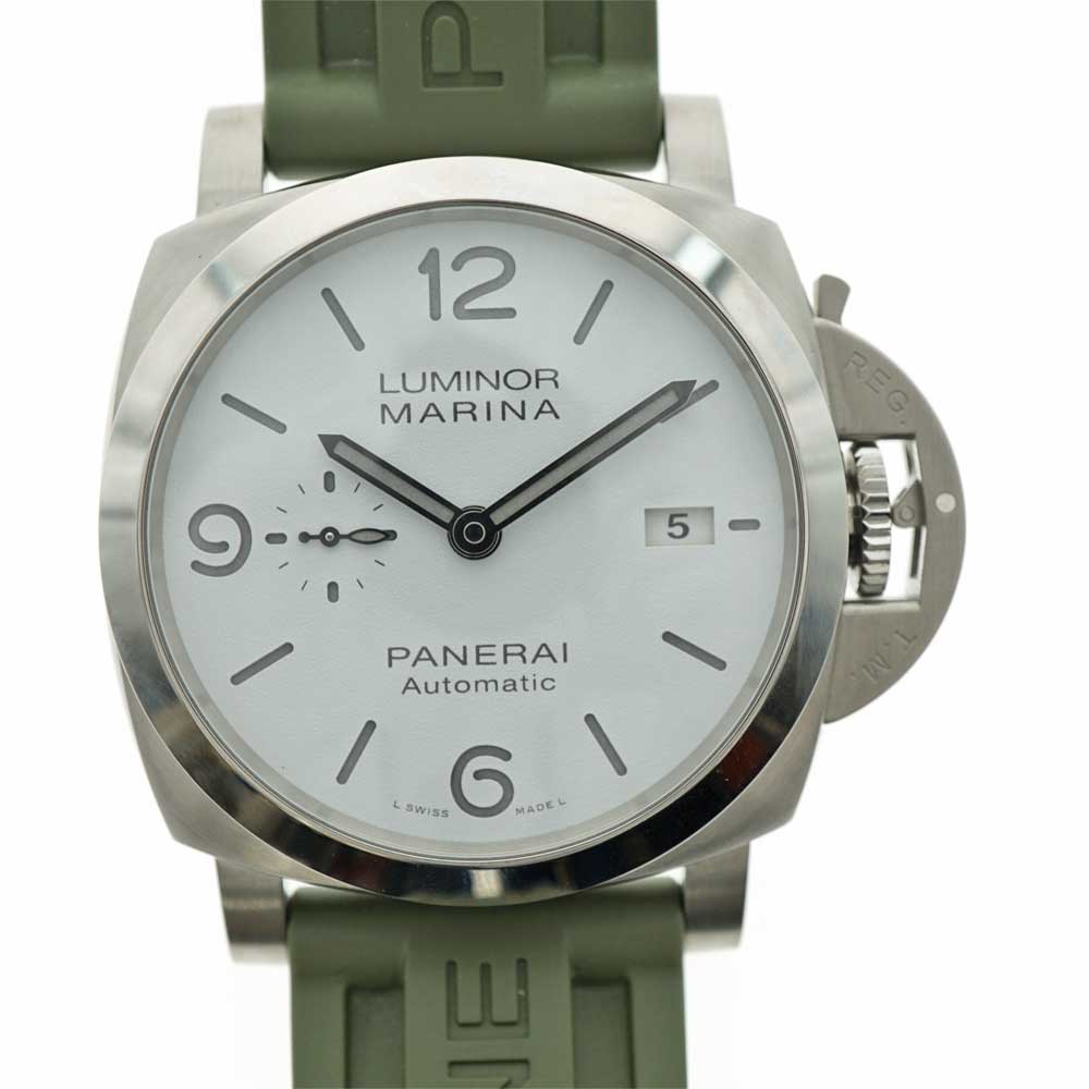 O.PANERAI【オフィチーネ・パネライ】　PAM01314　ルミノールマリーナ　44mm　メンズ　SS ラバー　時計　ホワイト　自動巻き　グリーン　【内部調整済】　【メーカー保証書付き】　【中古】　 USED-8　質屋かんてい局春日井店　k21-4228
