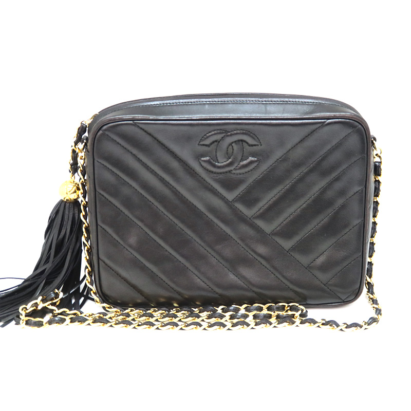 質屋かんてい局オンラインショップ / シャネル Chanel A03735 フリンジ付チェーンショルダーバッグ レザー ブラック 金具ゴールド【中古】