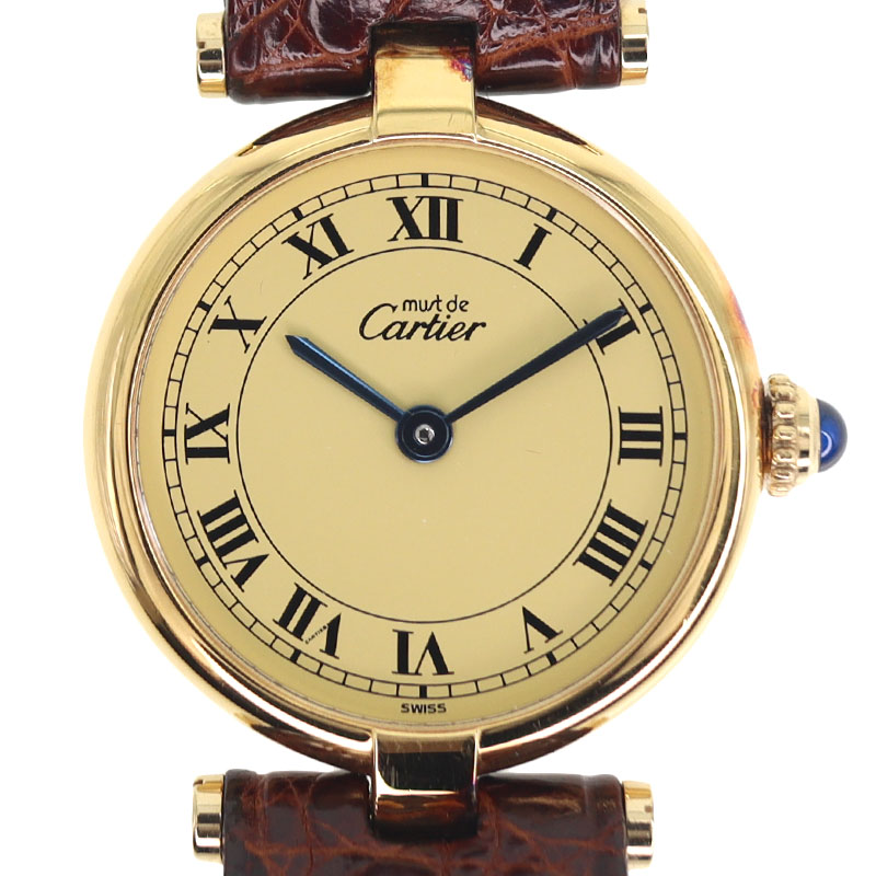 Cartier【カルティエ】W1002253 マストヴェルメイユ 24mm クォーツ 電池 925 金貼り シルバー ダイアル:ベージュ ゴールド 腕時計 レディース【中古】USED-6 質屋 かんてい局小牧店 c22-4089