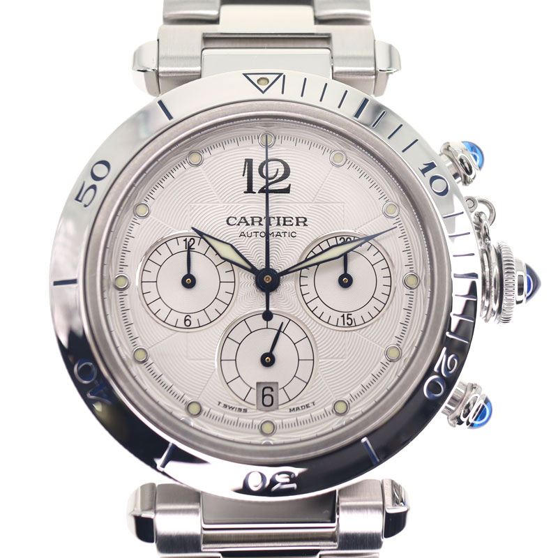 Cartier【カルティエ】w31030h3 パシャ38mm クロノグラフ オートマチック 自動巻き SS ステンレススチール 白文字盤 腕時計 メンズ 【中古】USED-9 質屋 かんてい局小牧店 c22-3939