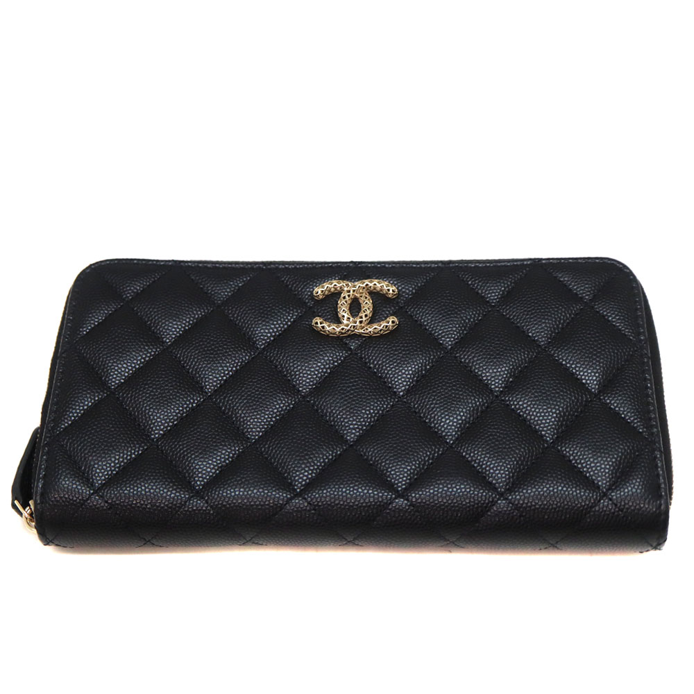 シャネル Chanel AP3181 ラウンドファスナー付財布 キャビアスキン ブラック 財布【中古】