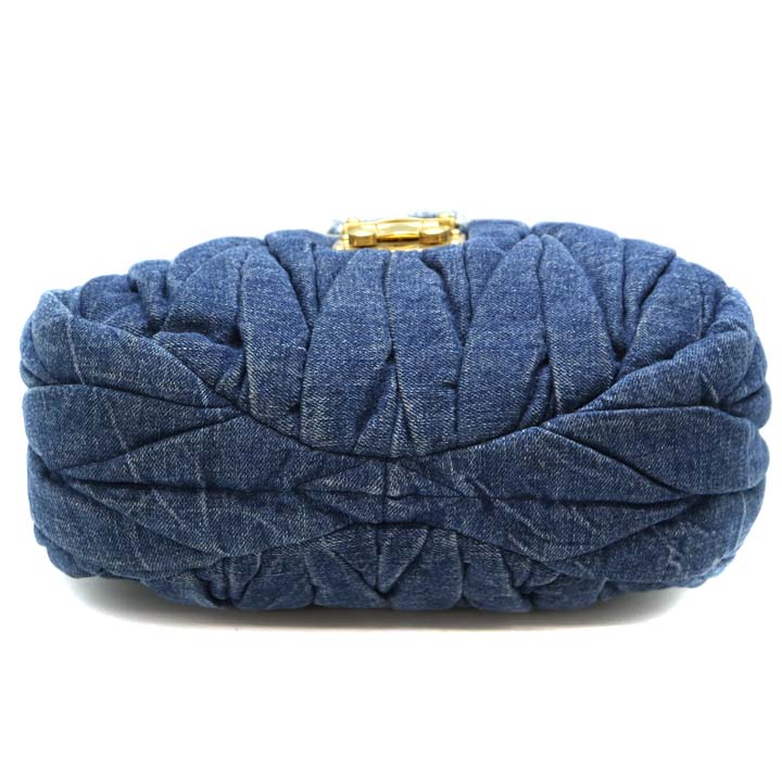 【美品！グアムにて購入】miu miu デニムブルー ハンドバッグ miumiuデニムトートバッグ☆バイカー☆ブルー×黒 (MiuMiu/トート