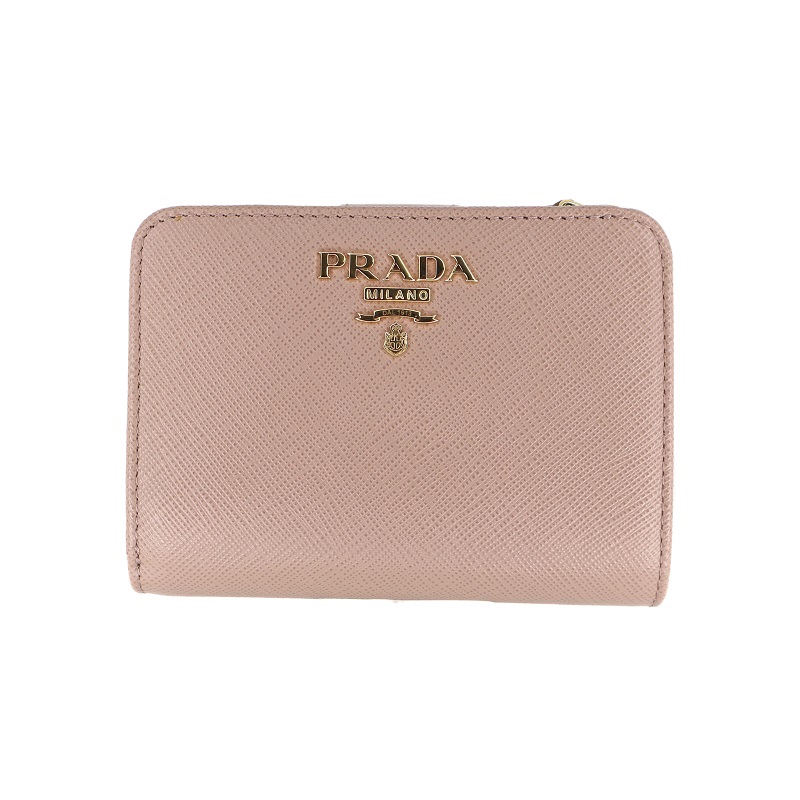 プラダ Prada 1ML018 コンパクトウォレット ミニ財布 ベージュ系【中古】