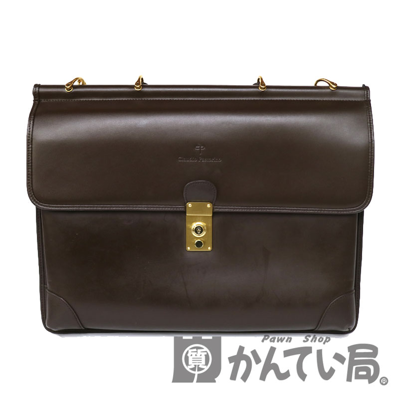 Claudeio Pastorino【クラウディオ・バストリーノ】ビジネスバッグ　ブラウン　合皮　 鞄　通勤バッグ　メンズ　ショルダー　ストラップ付【中古】　USED-6　質屋　かんてい局　小牧店　c20-3662
