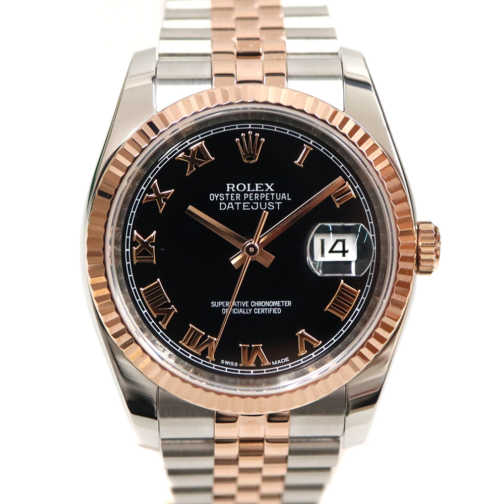 ロレックス Rolex 116231 デイトジャスト ブラック ローマン メンズ 腕時計【中古】