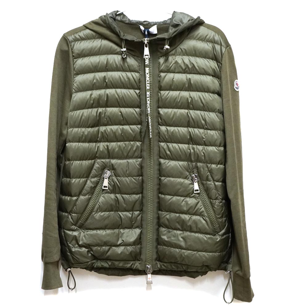 MONCLER【モンクレール】E10938459800 MAGLIA CARDIGAN スウェットダウン ジャケット 長袖 アウター カーキ  ロゴワッペン サイズ：S レディース【中古】USED-6 質屋かんてい局北名古屋店　n22-6265