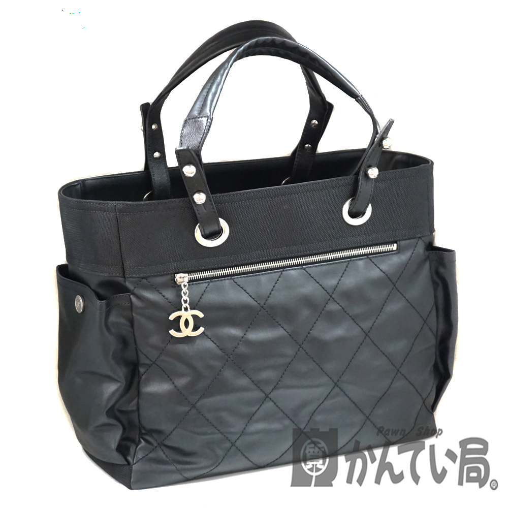 CHANEL【シャネル】A34209 パリビアリッツトートMM コーティングキャンバス レザー ブラック シルバー金具 ハンドバッグ トートバッグ ココマーク マトラッセ レディース【中古】 USED-6 質屋 かんてい局北名古屋店 n19-7234