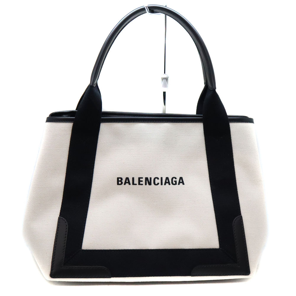 BALENCIAGA【バレンシアガ】　339933　ネイビーカバスS　鞄　ハンドバッグ　キャンバス　レザー　ブラック系 ホワイト系　レディース　USED-7　【中古】質屋　かんてい局茜部店　A22-7170