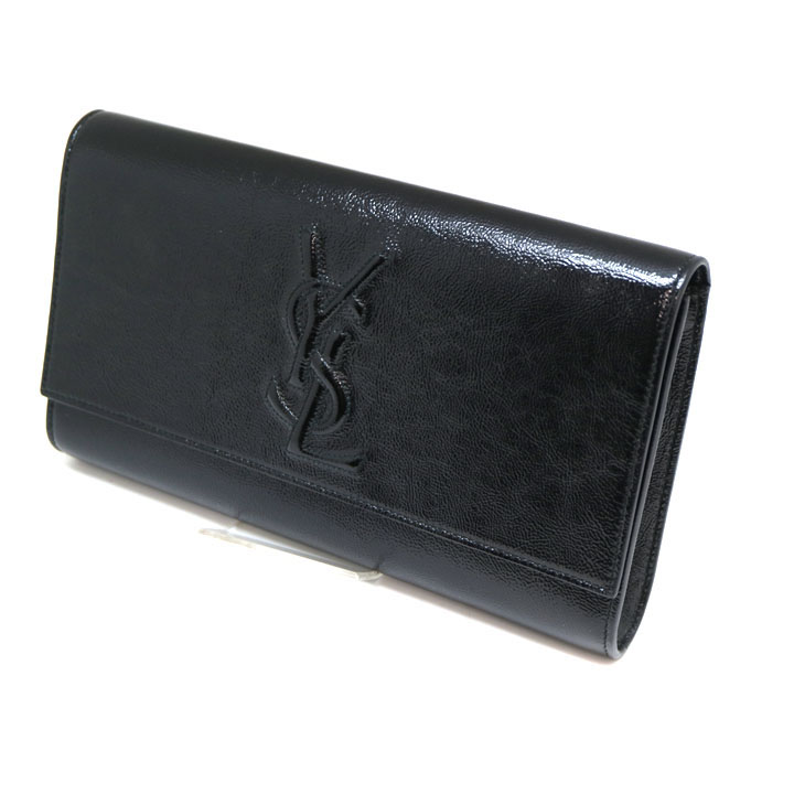 SAINT LAURENT【サンローラン】 203855　クラッチバッグ　パテントレザー　ブラック系　レディース　メンズ　USED-7【中古】　A21-6661 質屋　かんてい局茜部店